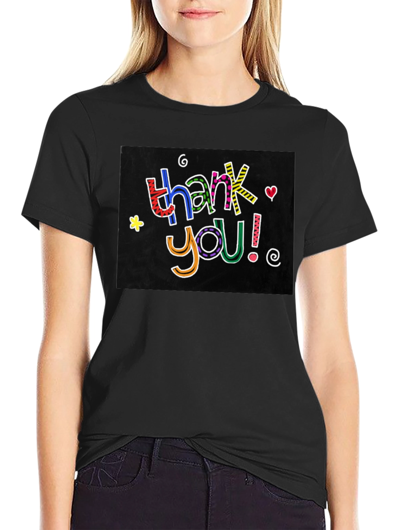 Thank You Graphic Tee - Mens Black Crew Neck