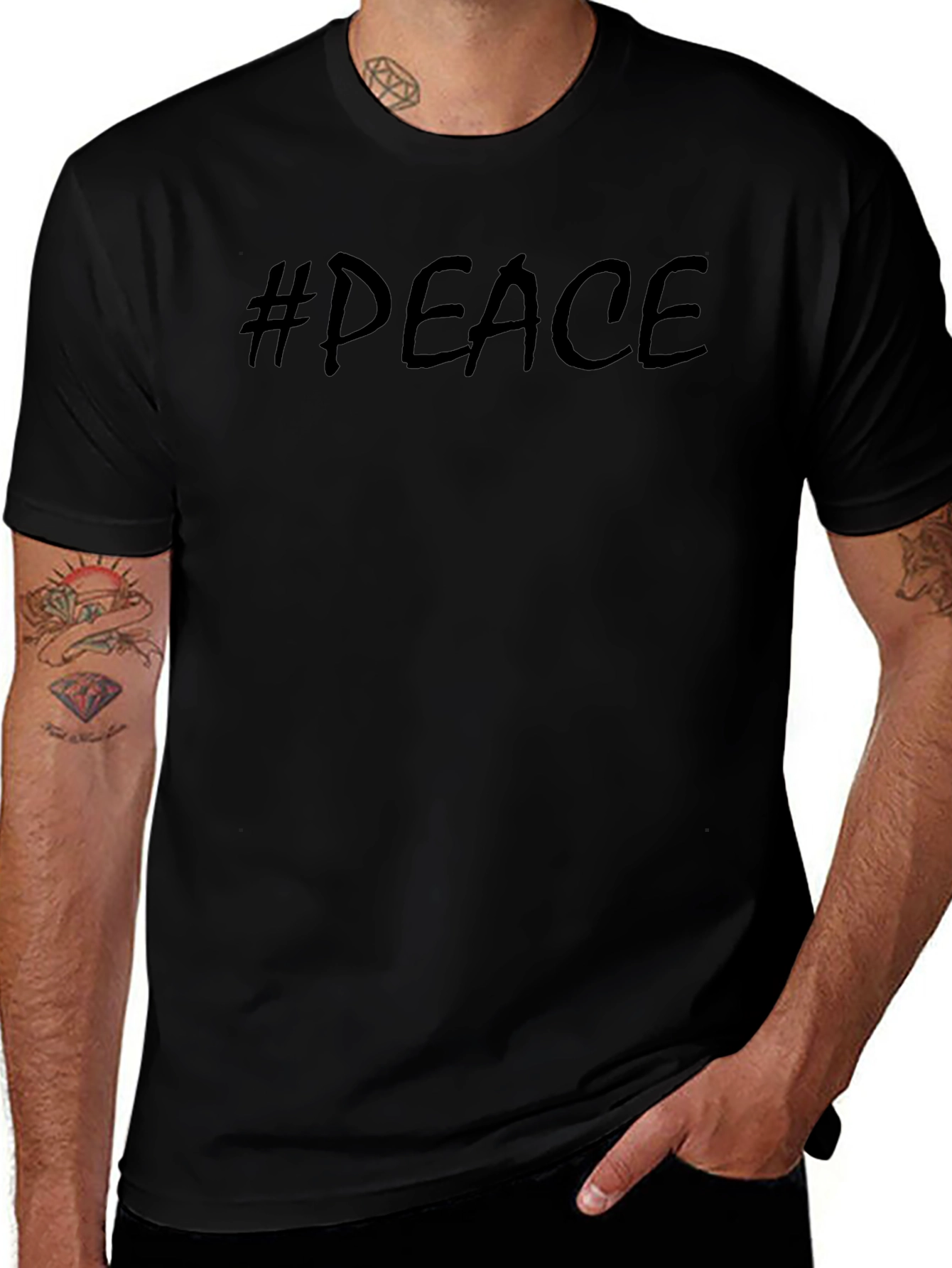 #Peace Mens Black Graphic T-Shirt
