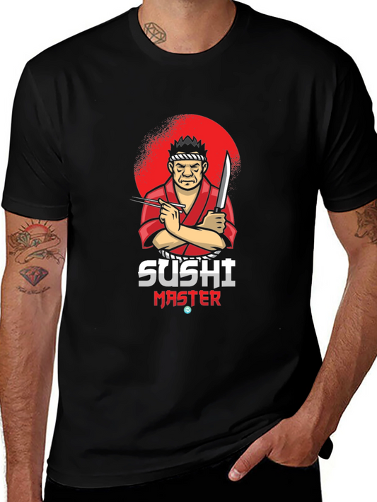 Sushi Master Graphic T-Shirt - Black Crew Neck Tee