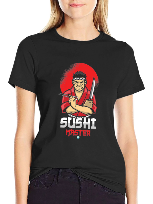 Sushi Master Graphic T-Shirt - Black Crew Neck Tee