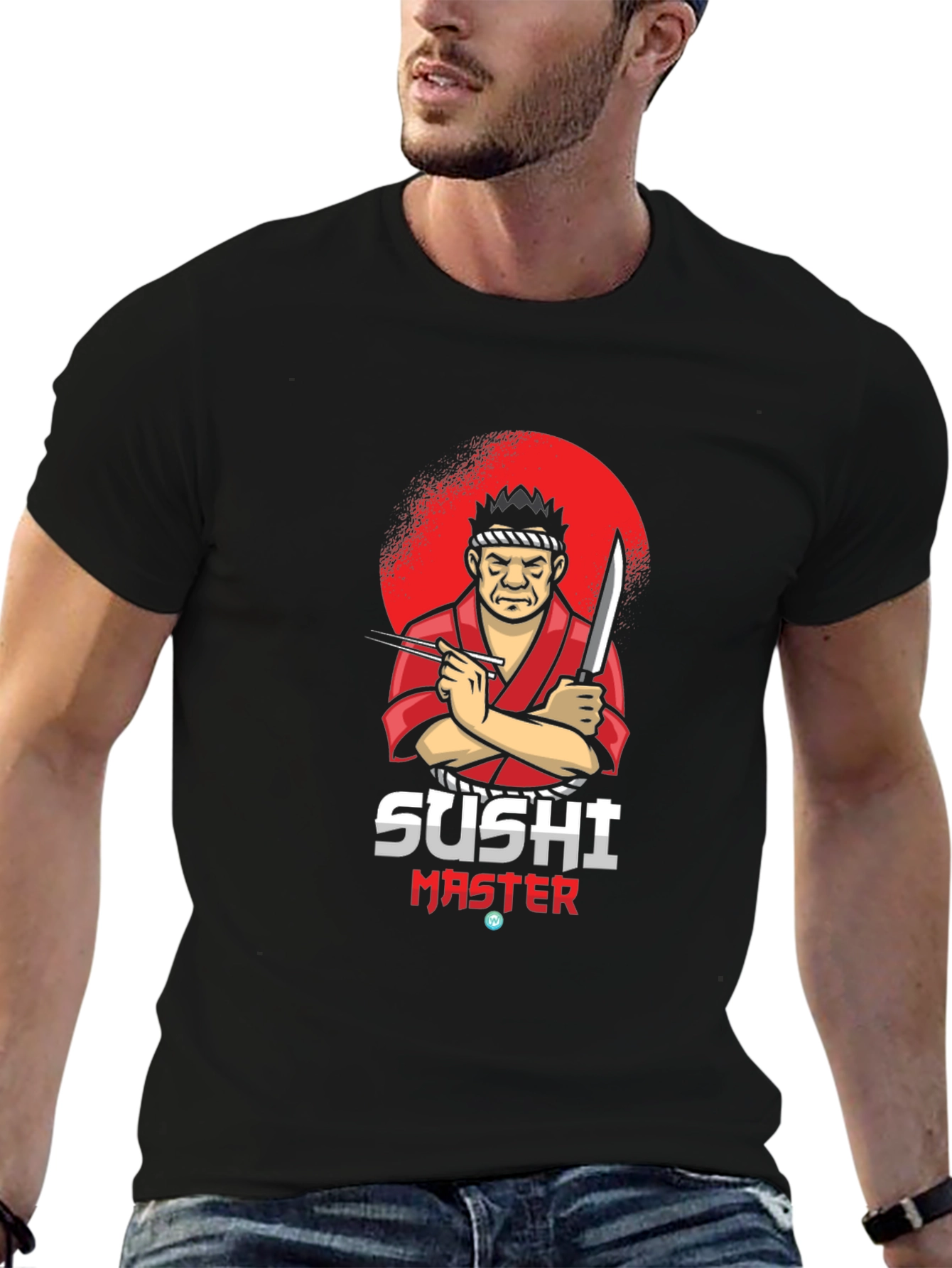 Sushi Master Graphic T-Shirt - Black Crew Neck Tee