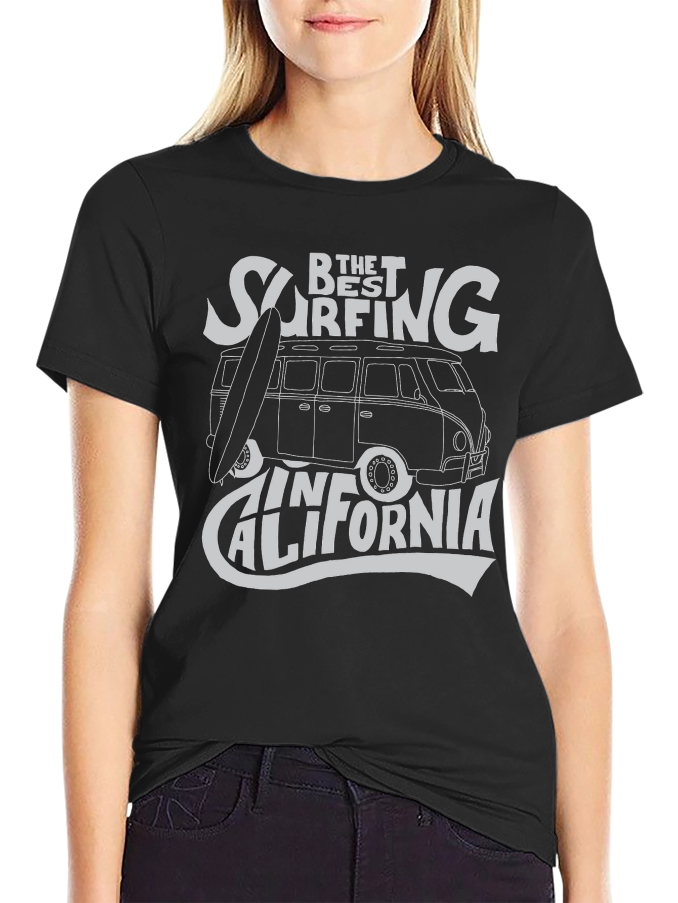 Surfing California Graphic Tee - Black Cotton T-Shirt