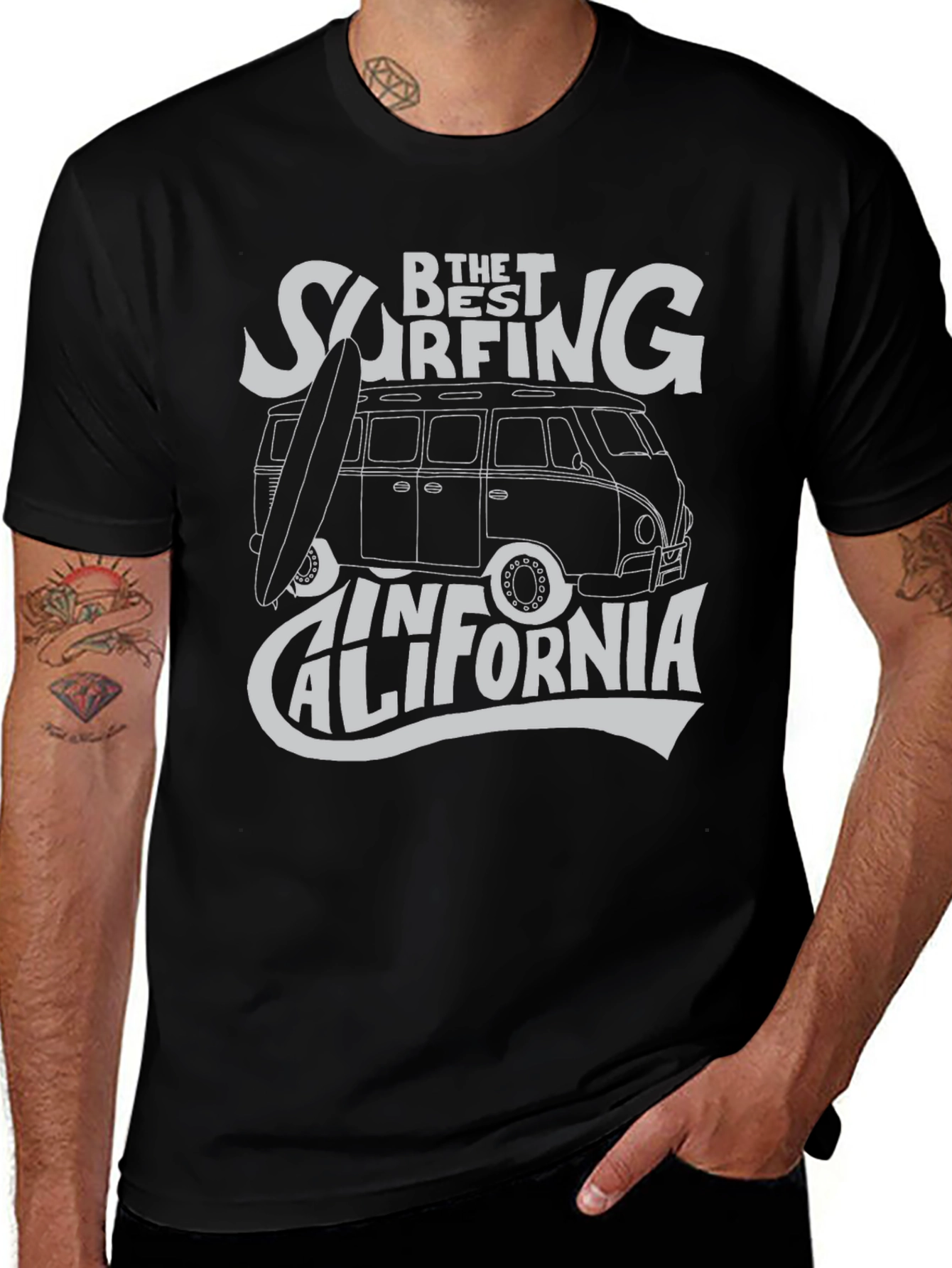 Surfing California Graphic Tee - Black Cotton T-Shirt
