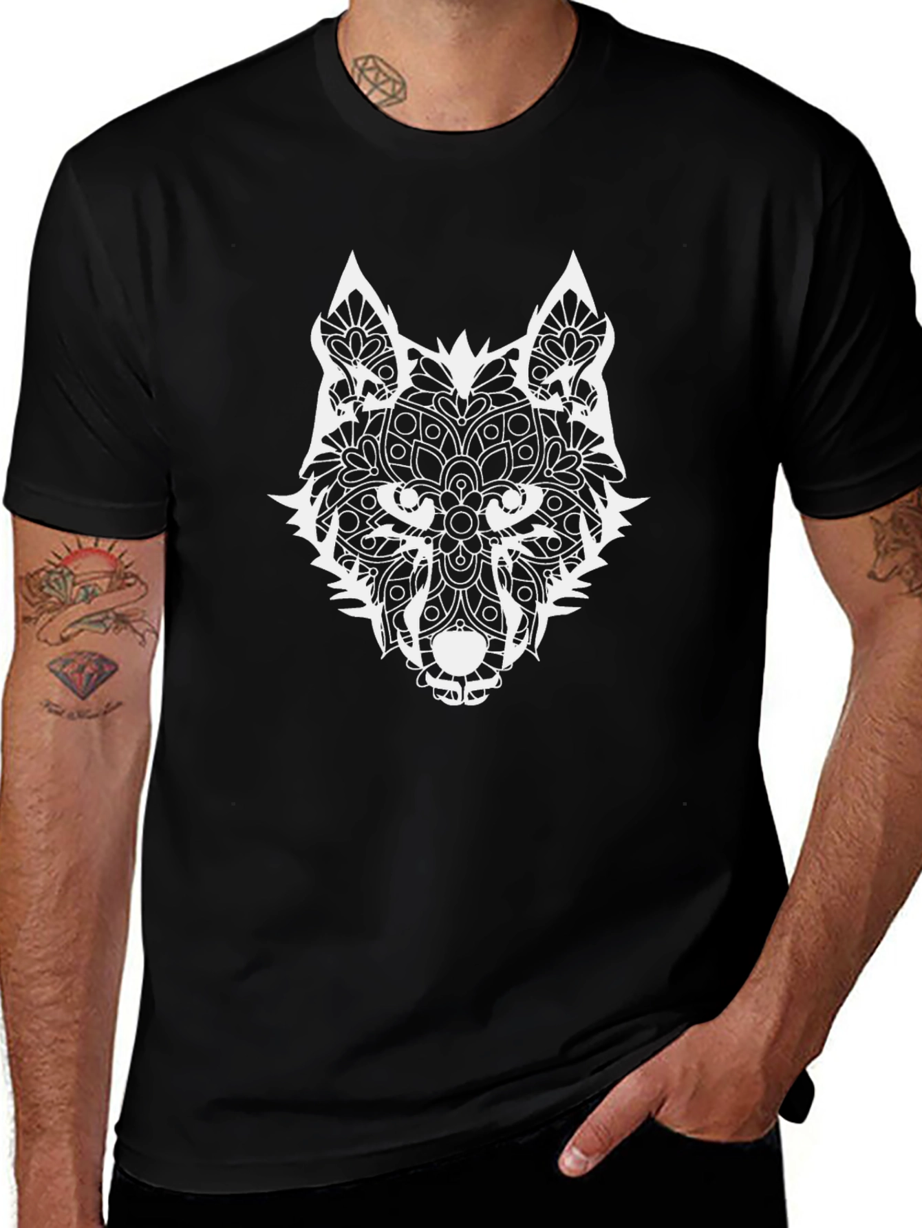 Wolf Mandala Graphic Tee - Black