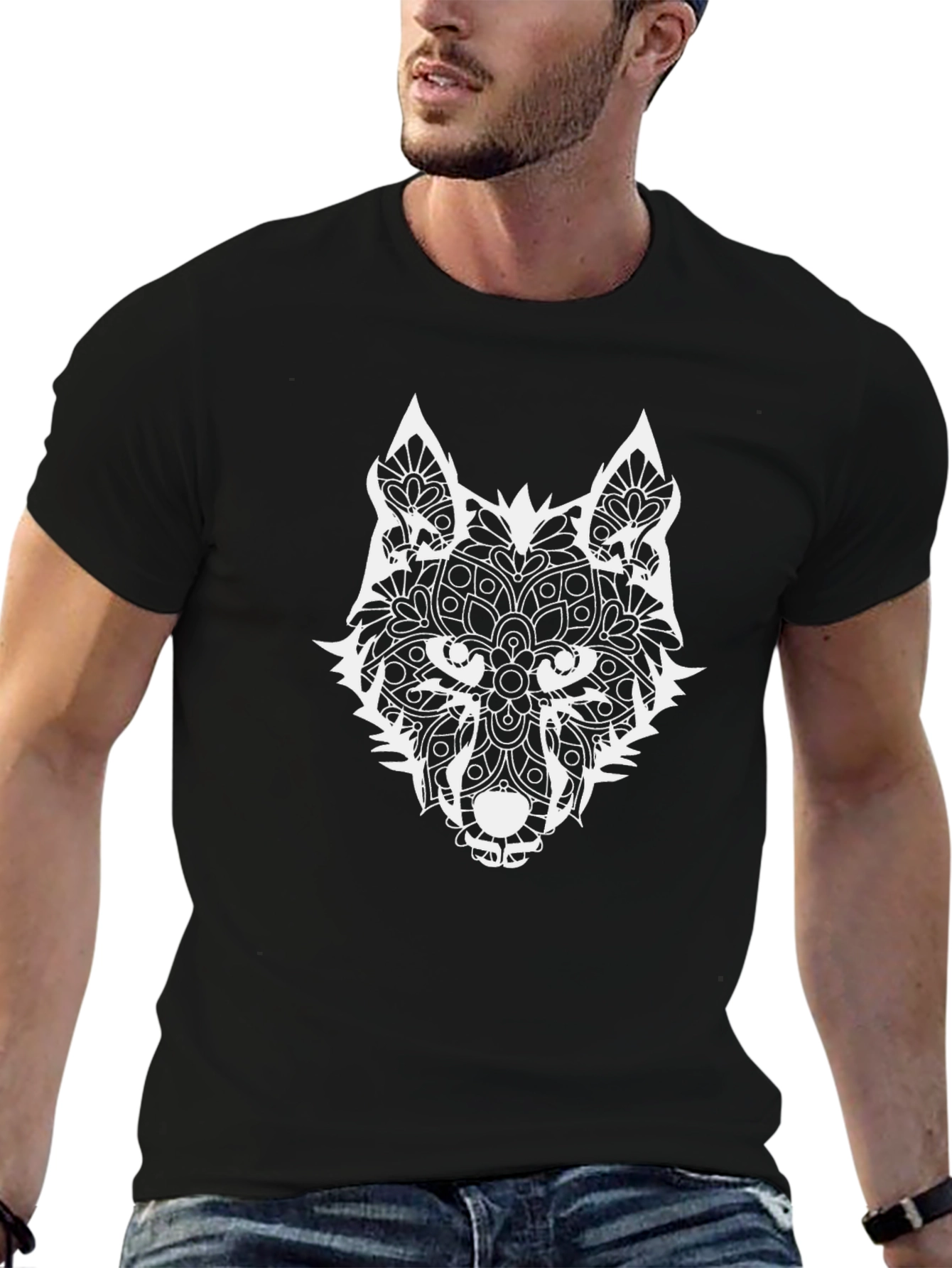 Wolf Mandala Graphic Tee - Black