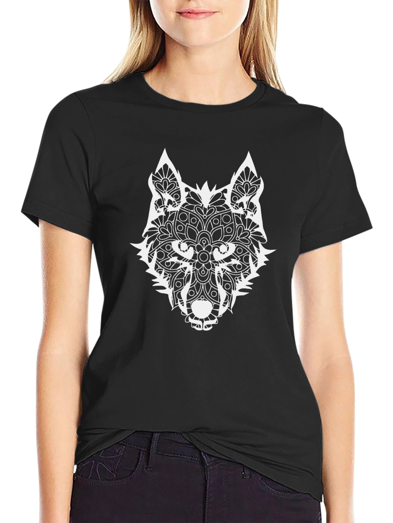 Wolf Mandala Graphic Tee - Black