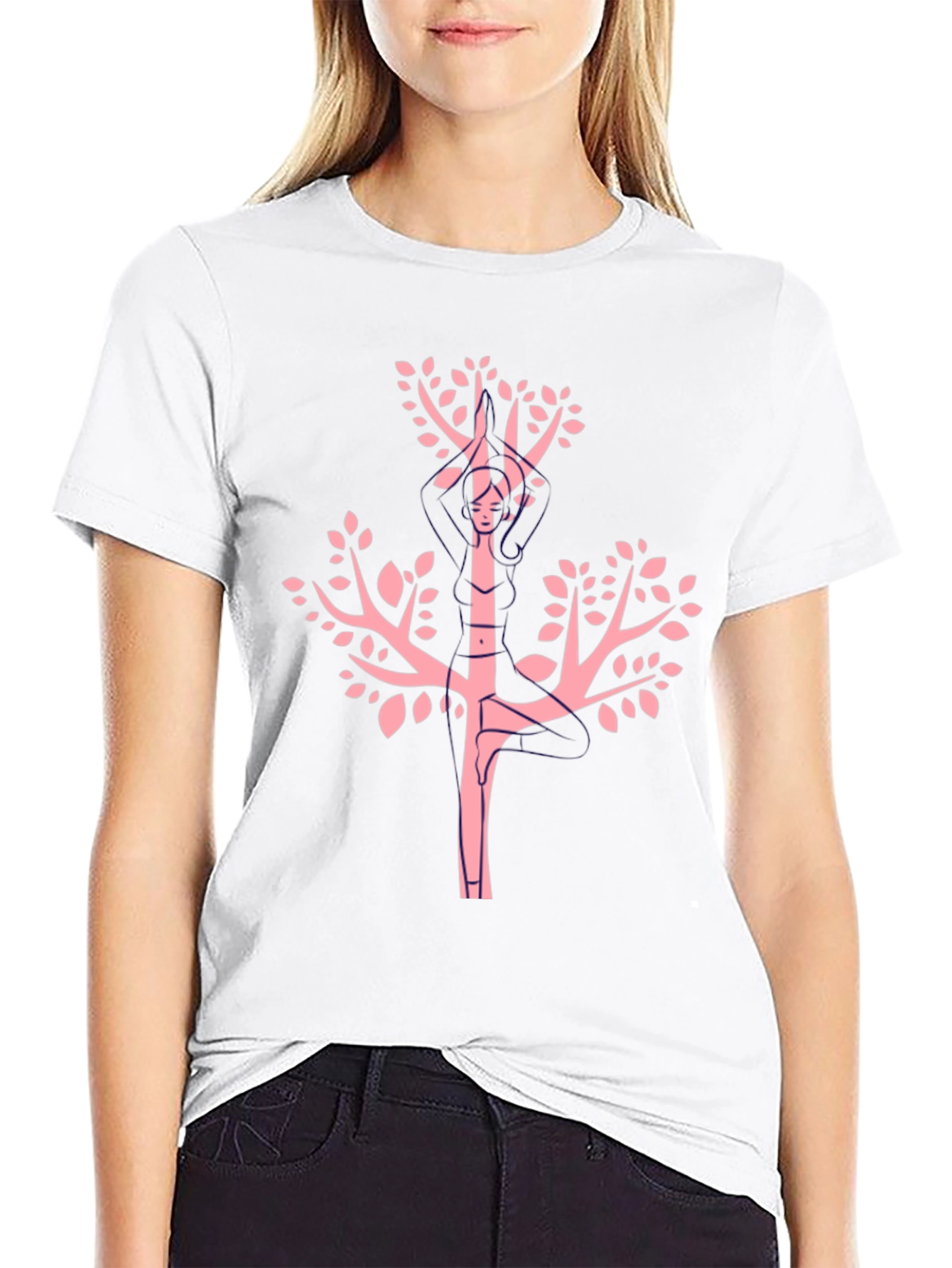 Unique Pink Tree Graphic Black Tee