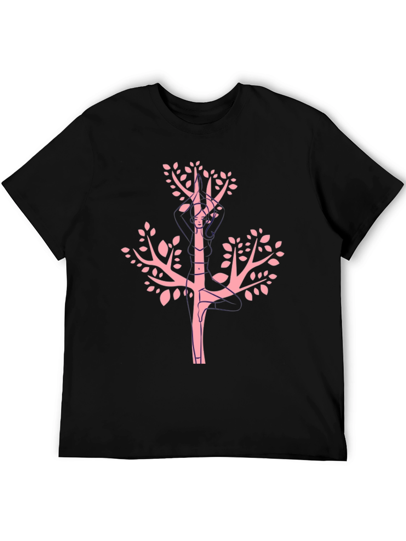 Unique Pink Tree Graphic Black Tee