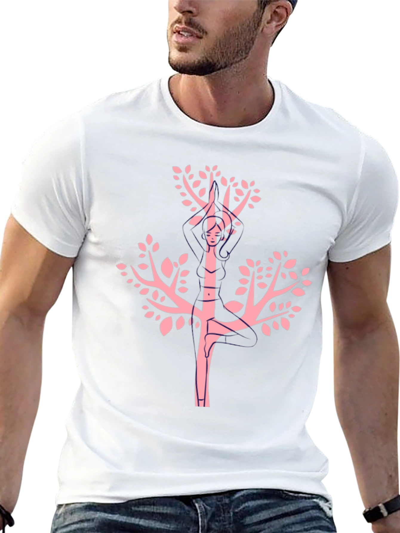 Unique Pink Tree Graphic Black Tee