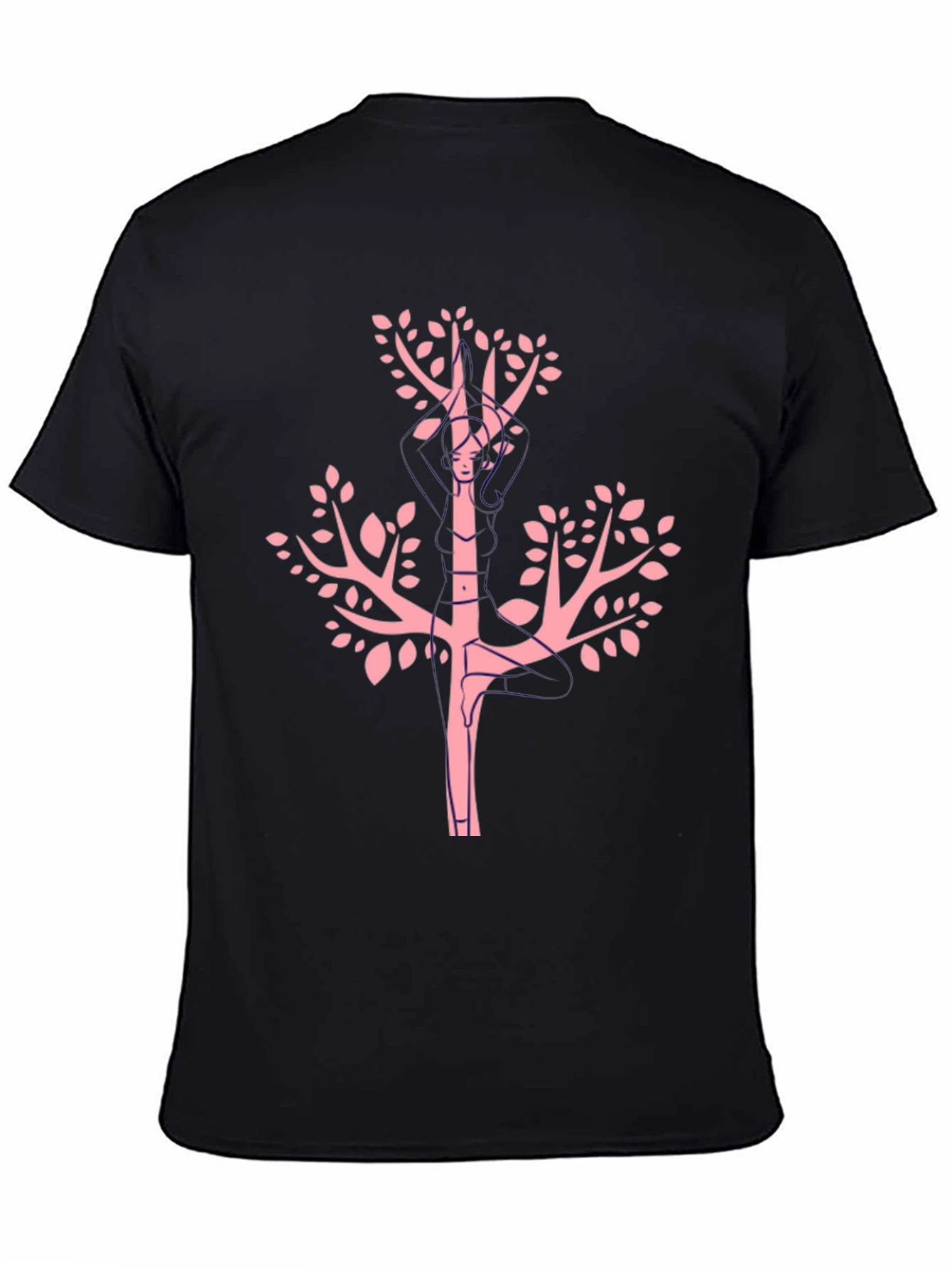 Unique Pink Tree Graphic Black Tee