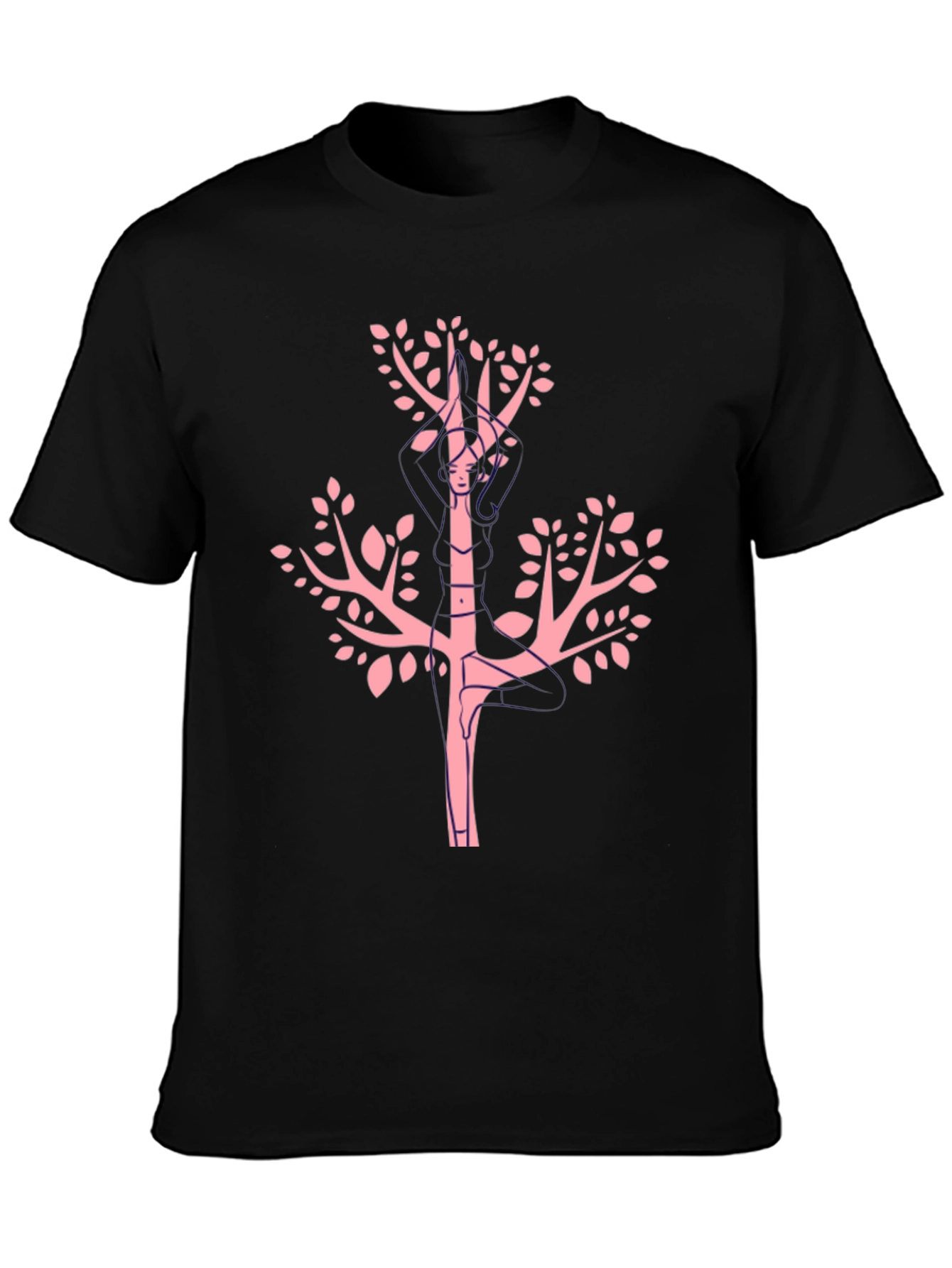 Unique Pink Tree Graphic Black Tee