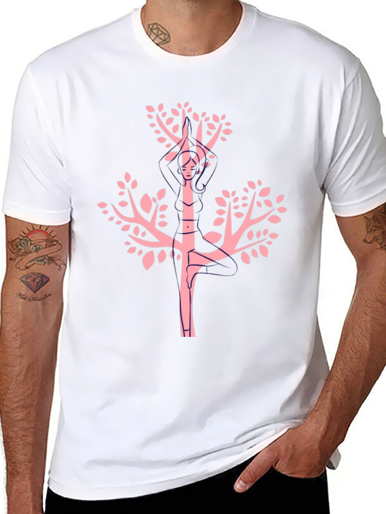 Unique Pink Tree Graphic Black Tee