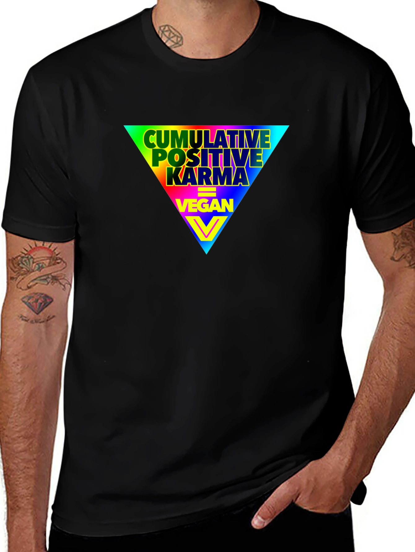 Vegan Positive Karma Rainbow Triangle Graphic T-Shirt