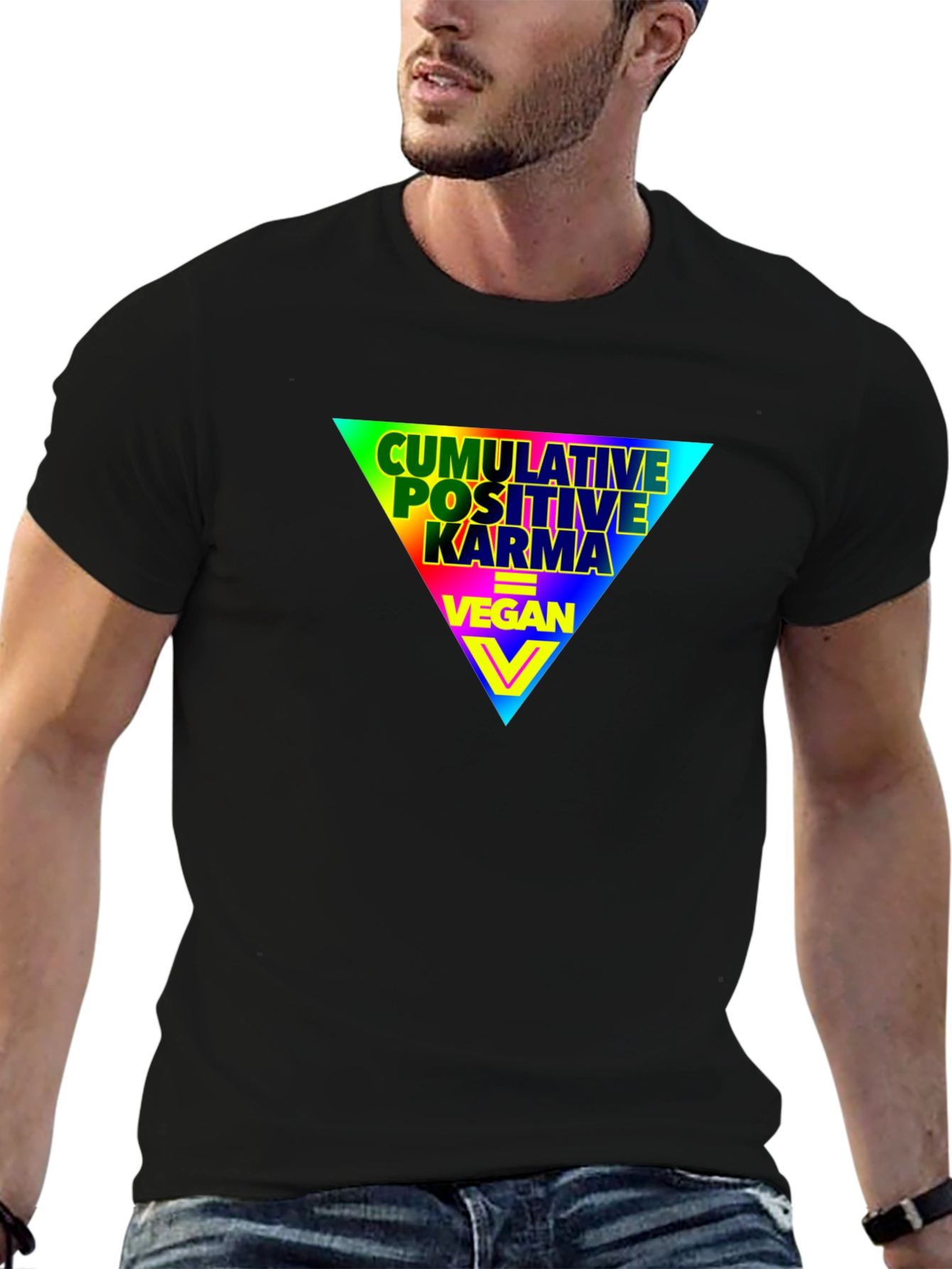 Vegan Positive Karma Rainbow Triangle Graphic T-Shirt