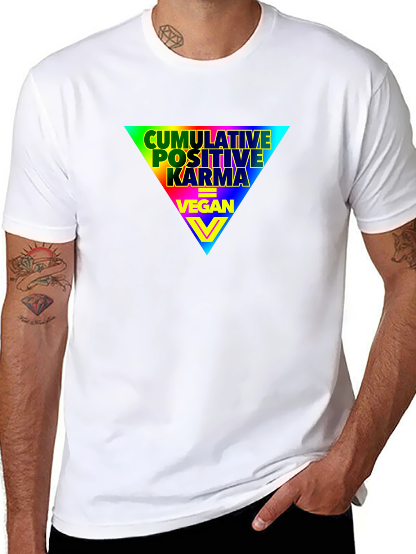 Vegan Positive Karma Rainbow Triangle Graphic T-Shirt