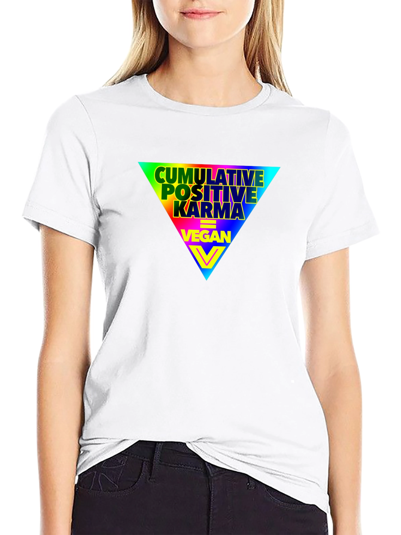 Vegan Positive Karma Rainbow Triangle Graphic T-Shirt