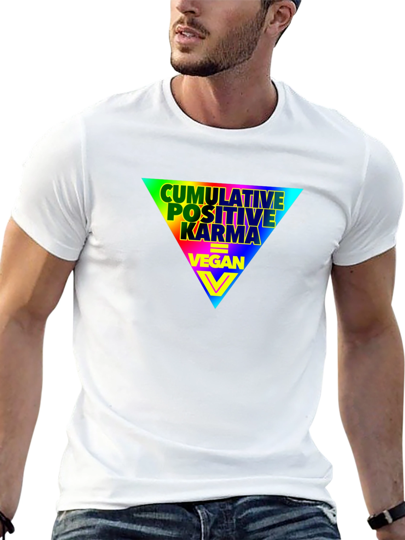Vegan Positive Karma Rainbow Triangle Graphic T-Shirt