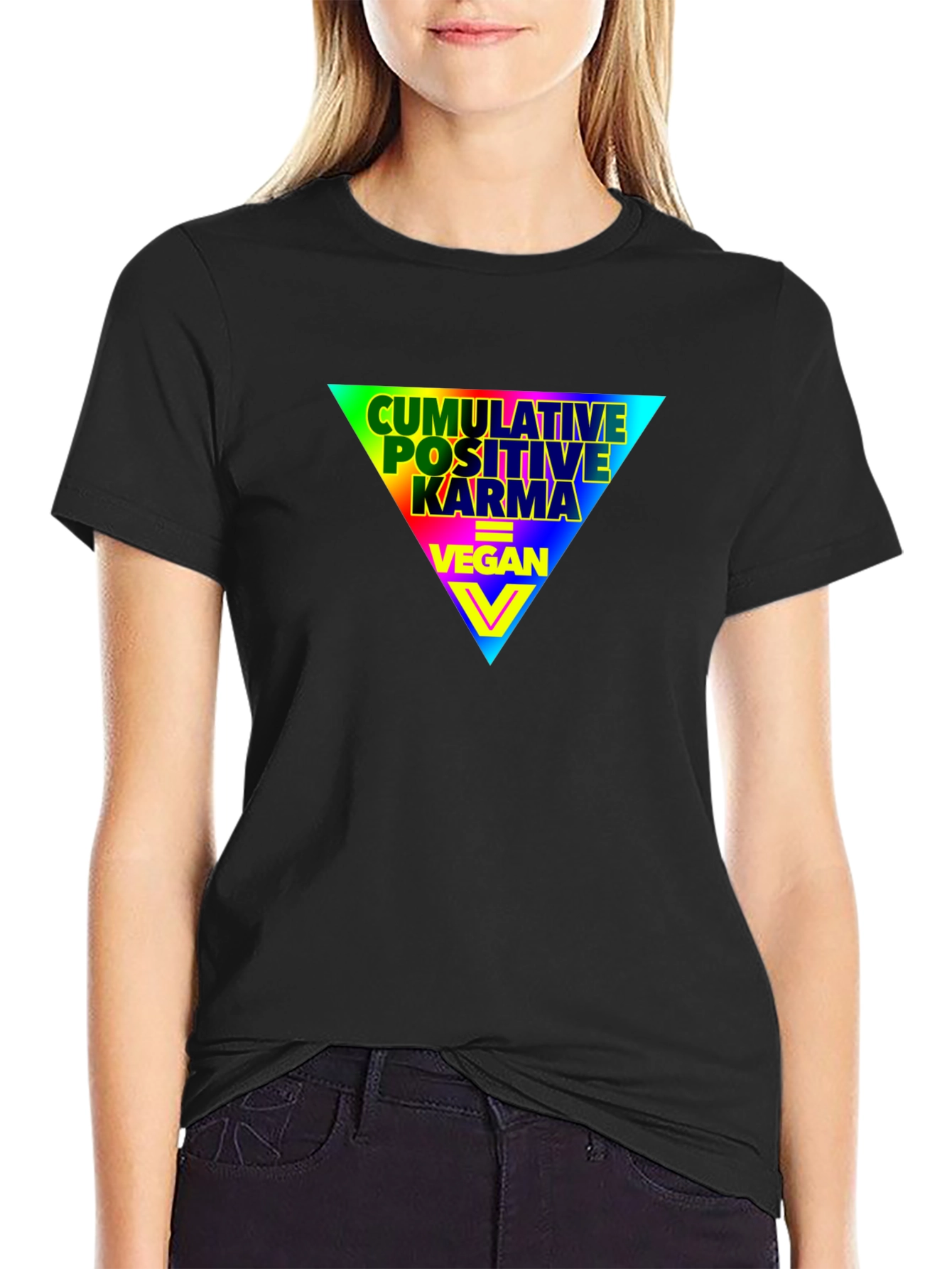 Vegan Positive Karma Rainbow Triangle Graphic T-Shirt