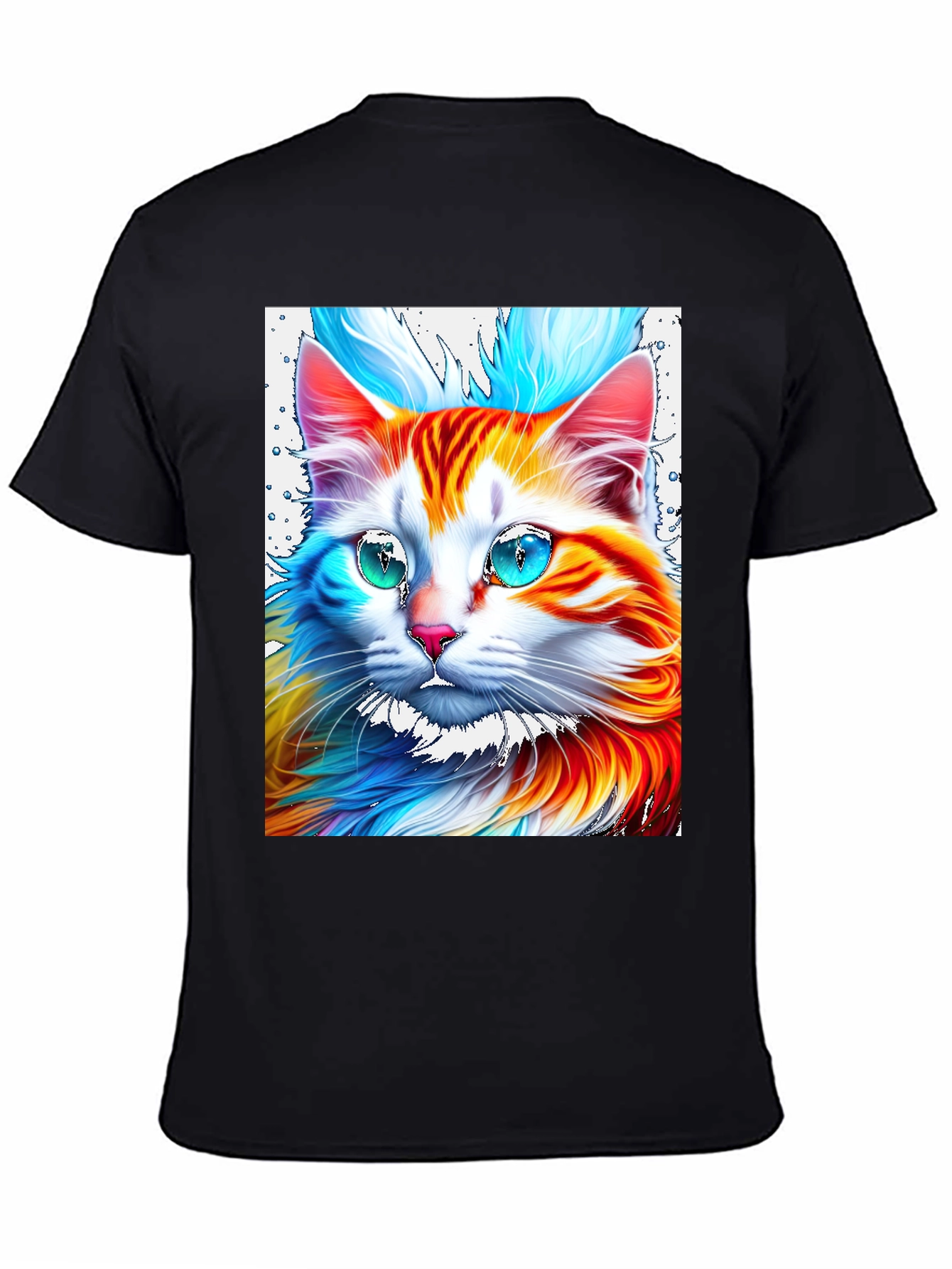 Vibrant Cat Graphic Tee - Stylish Mens Black T-Shirt