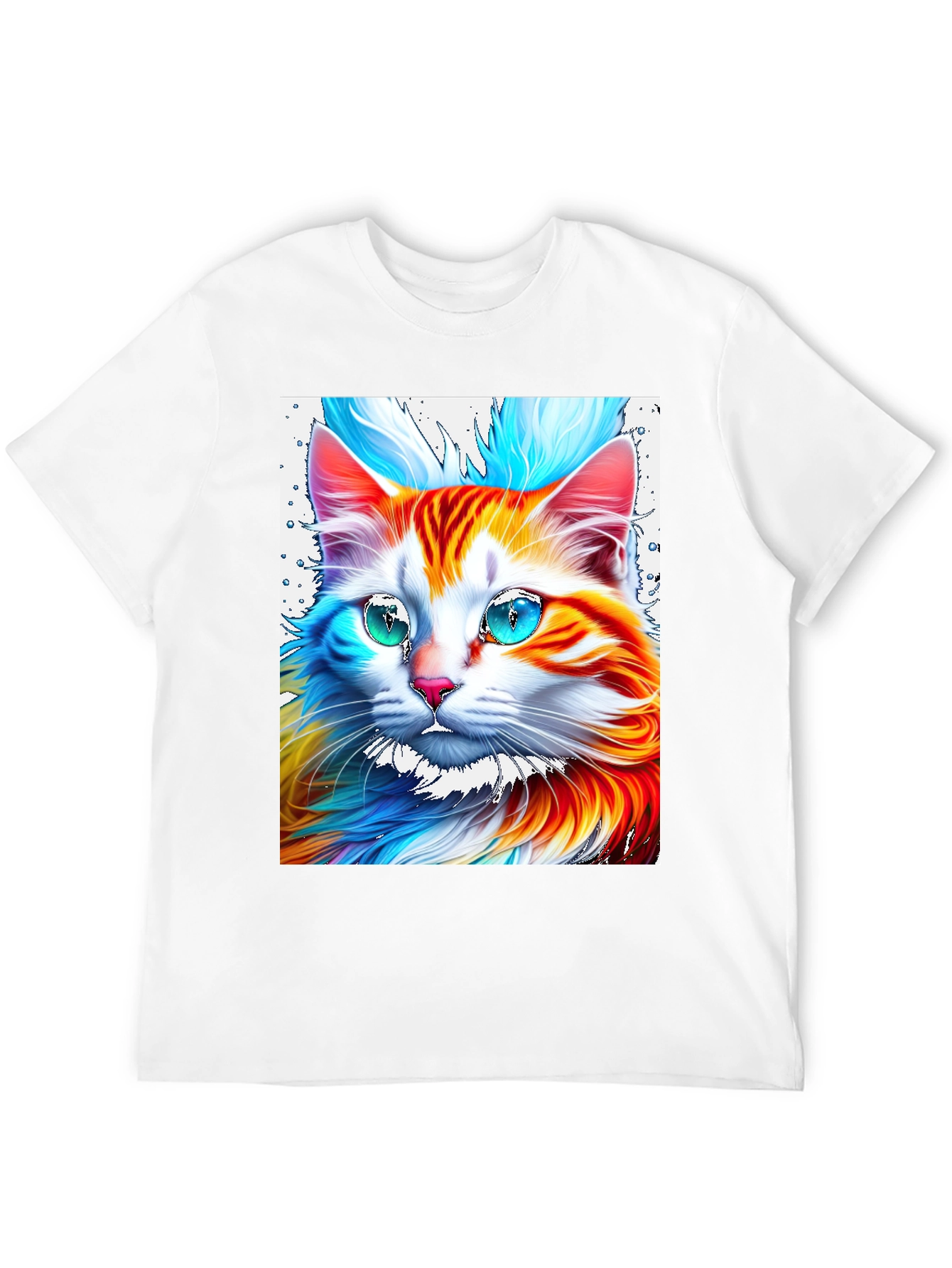 Vibrant Cat Graphic Tee - Stylish Mens Black T-Shirt