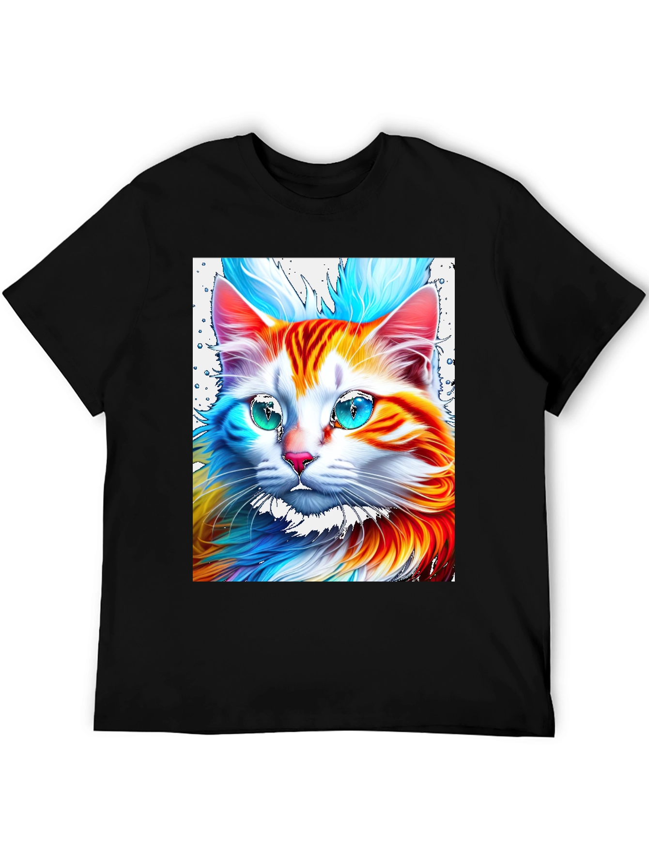 Vibrant Cat Graphic Tee - Stylish Mens Black T-Shirt