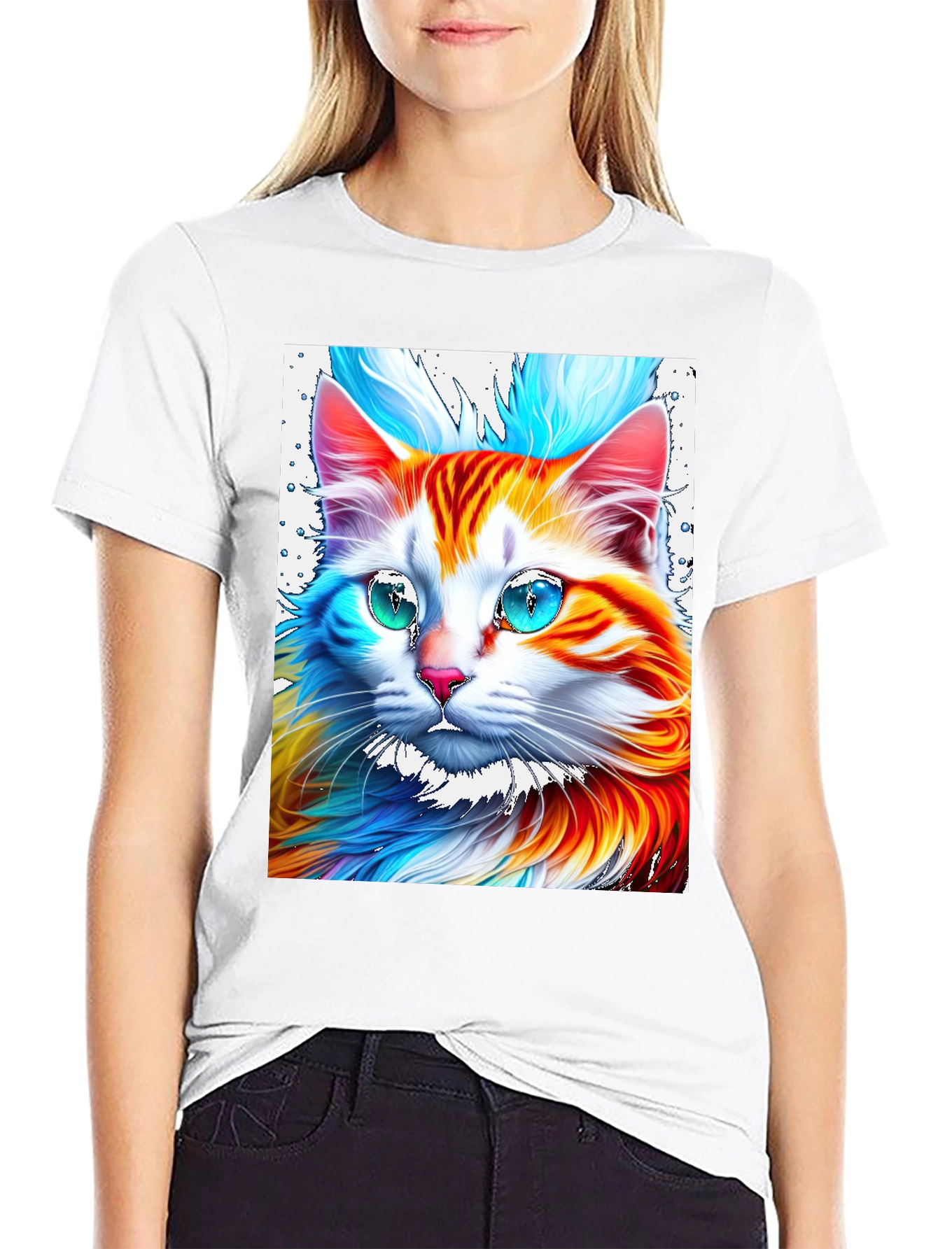 Vibrant Cat Graphic Tee - Stylish Mens Black T-Shirt