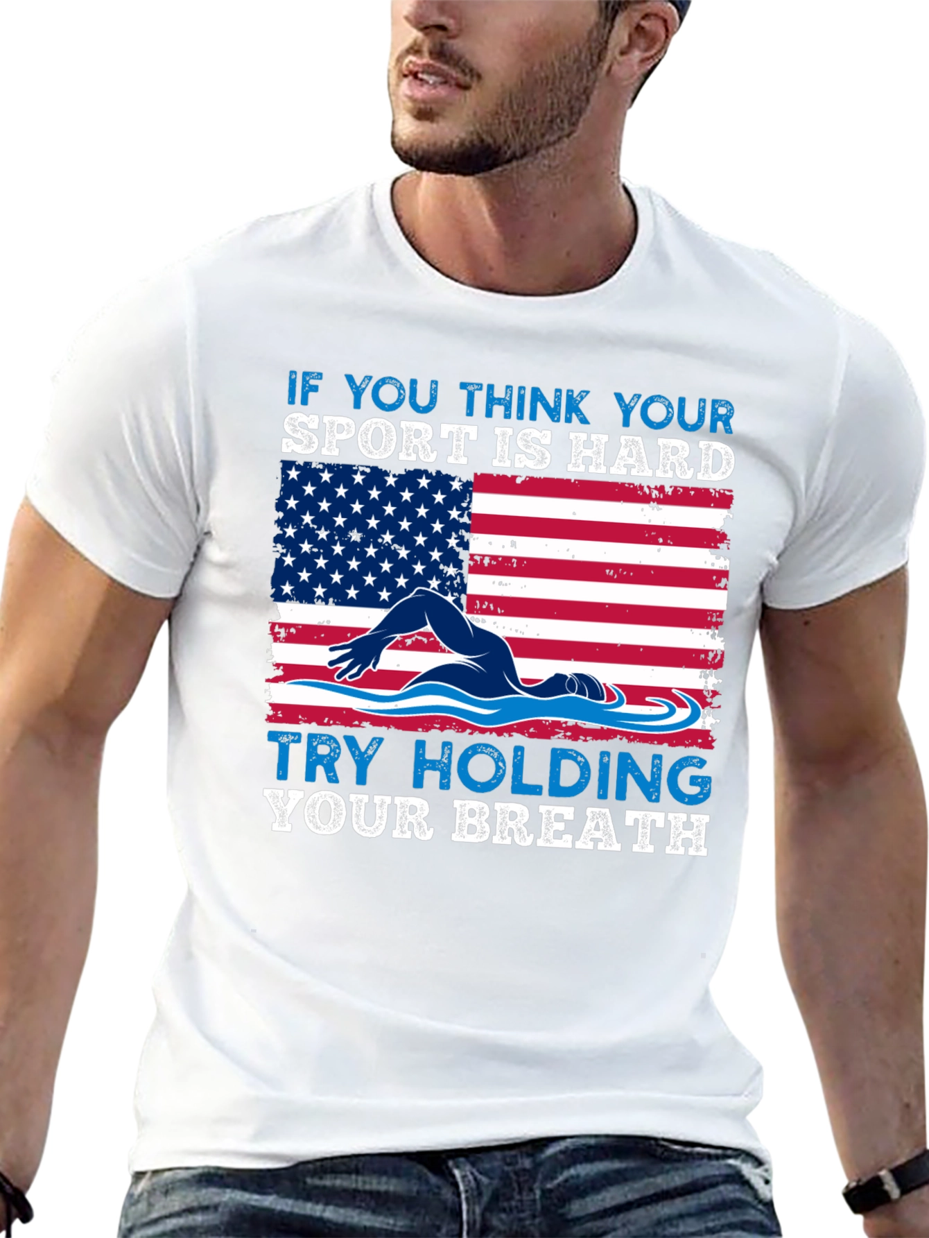 Swimming American Flag T-Shirt - Try Holding Your Breath