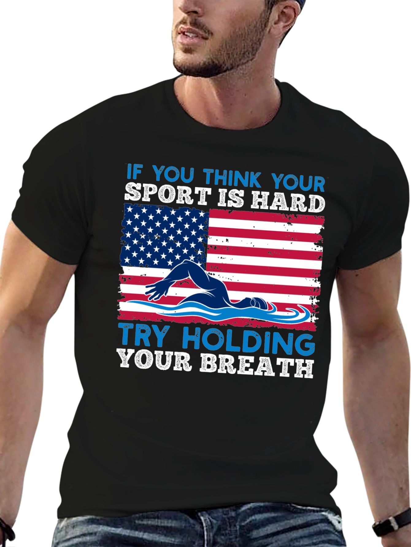 Swimming American Flag T-Shirt - Try Holding Your Breath