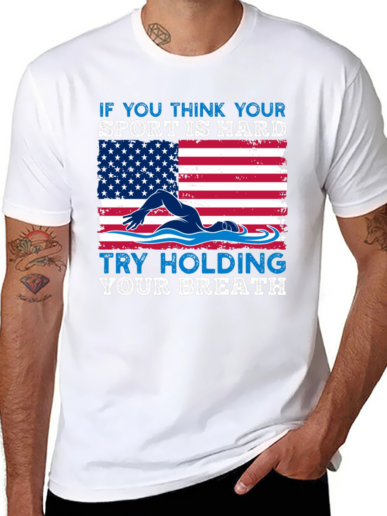 Swimming American Flag T-Shirt - Try Holding Your Breath