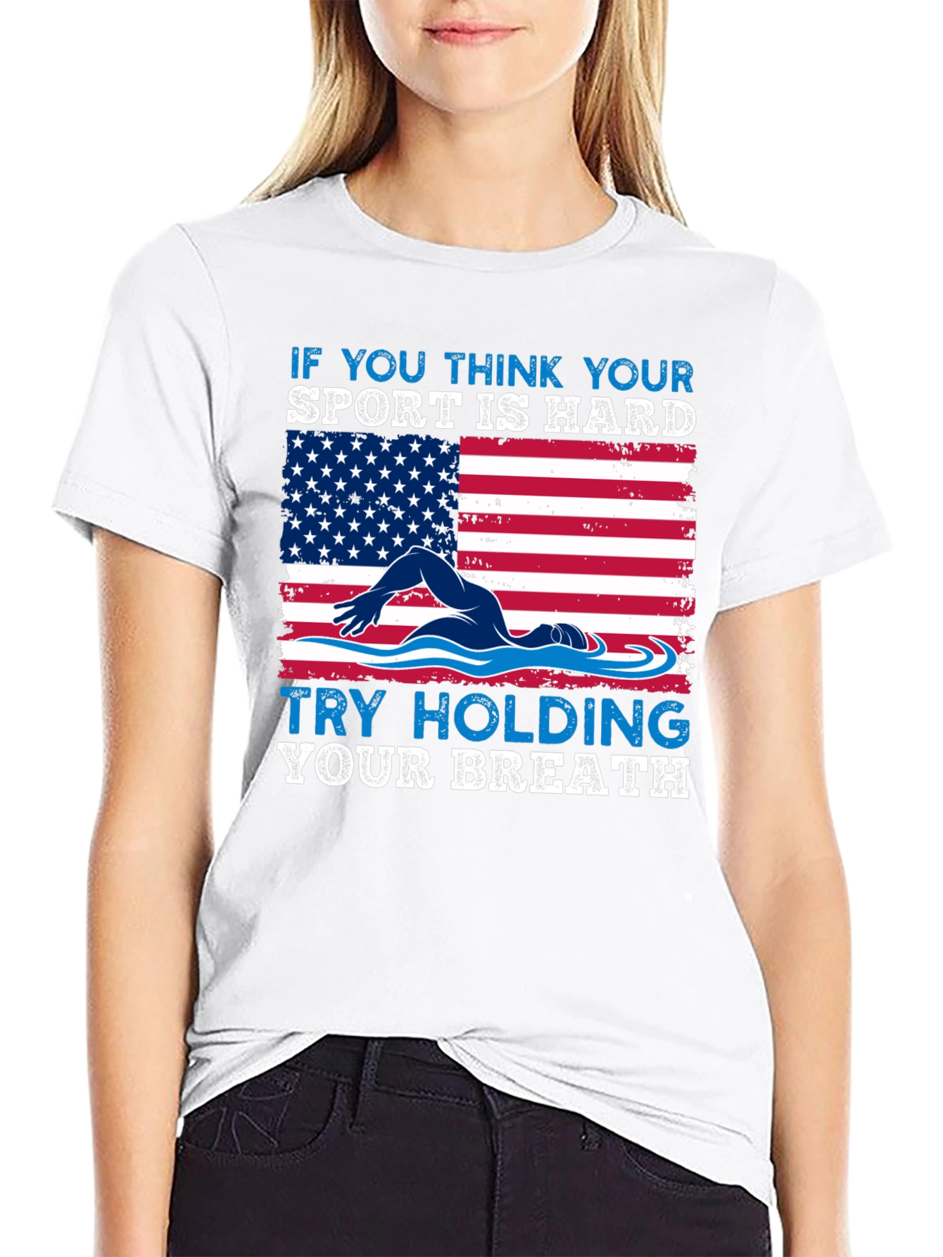 Swimming American Flag T-Shirt - Try Holding Your Breath