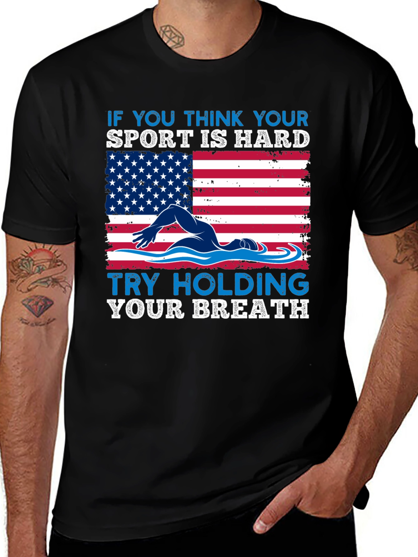 Swimming American Flag T-Shirt - Try Holding Your Breath
