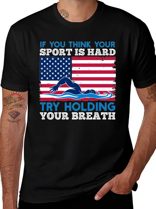 Swimming American Flag T-Shirt - Try Holding Your Breath