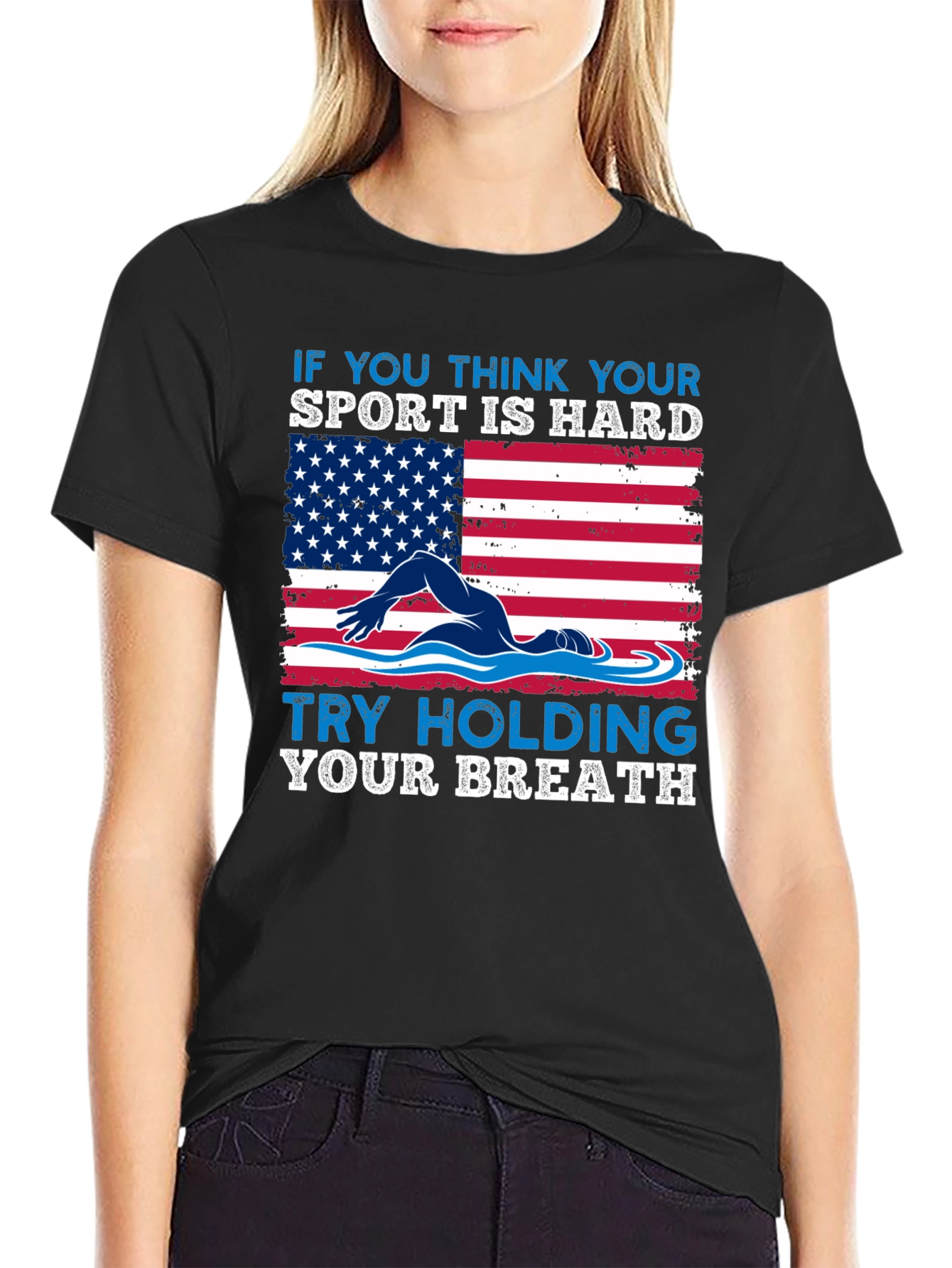 Swimming American Flag T-Shirt - Try Holding Your Breath