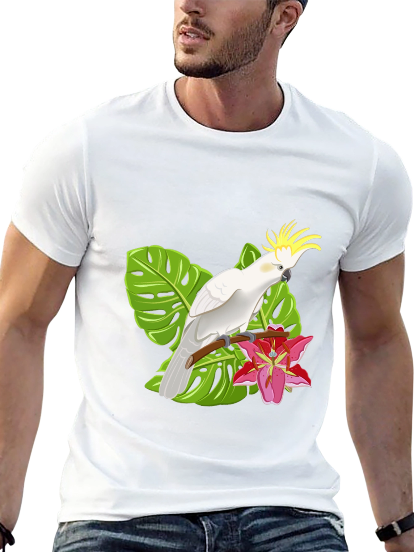 Tropical Cockatoo Graphic T-Shirt - Stylish Mens Tee