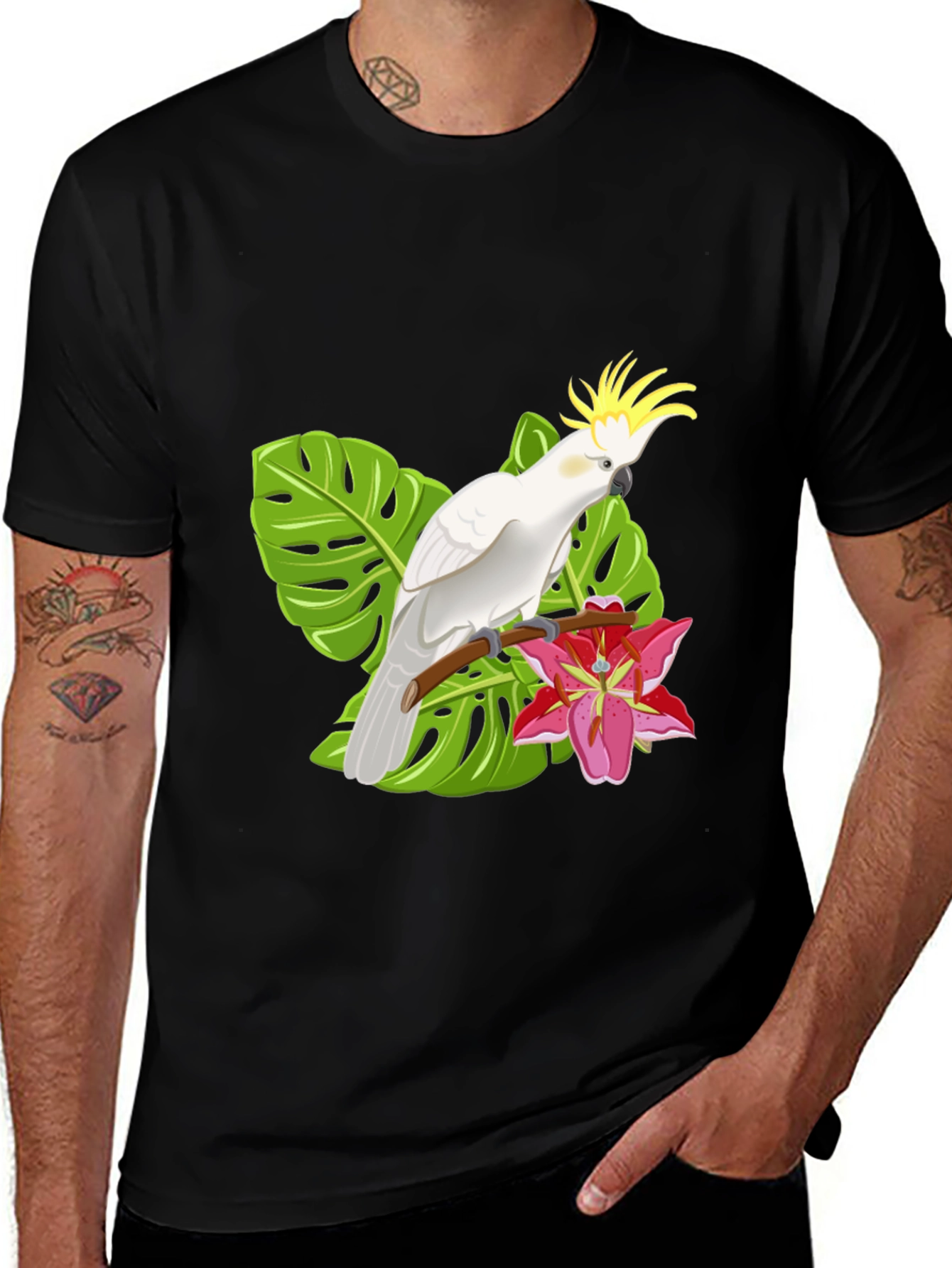 Tropical Cockatoo Graphic T-Shirt - Stylish Mens Tee