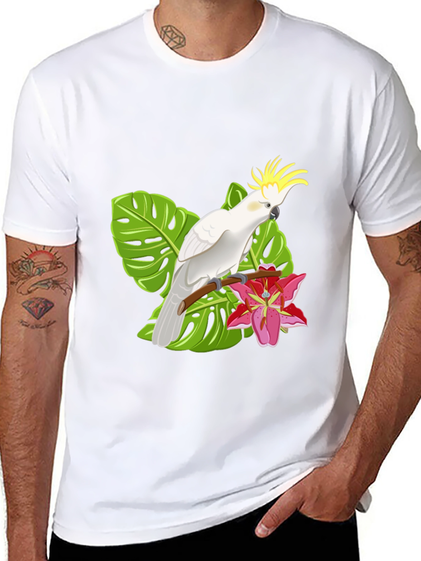 Tropical Cockatoo Graphic T-Shirt - Stylish Mens Tee