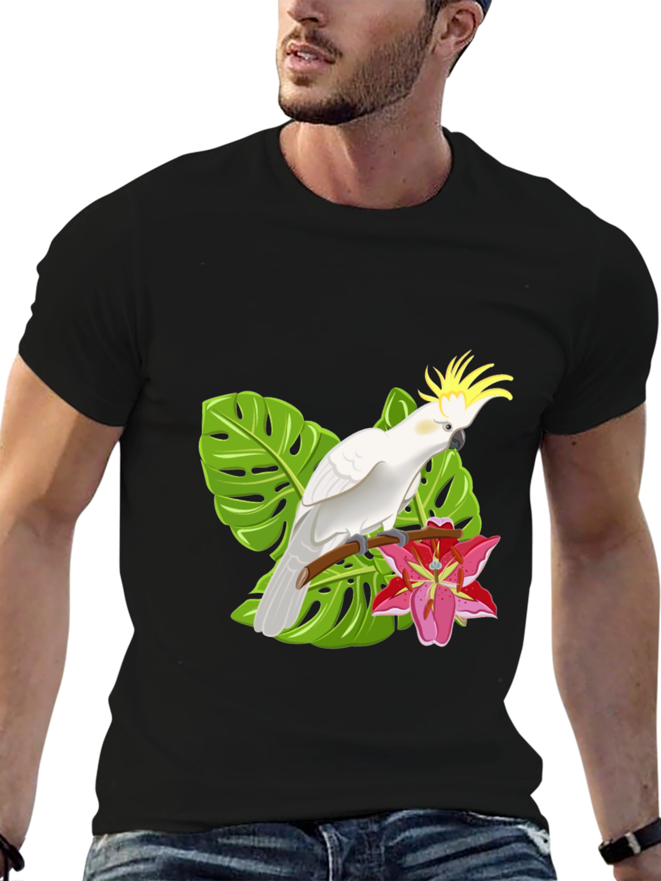 Tropical Cockatoo Graphic T-Shirt - Stylish Mens Tee