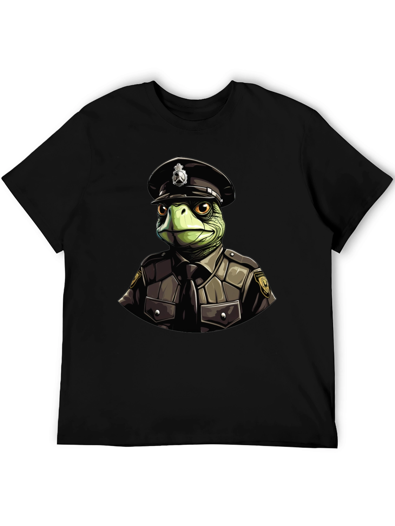 Turtle Cop Graphic T-Shirt - Black Cotton Tee