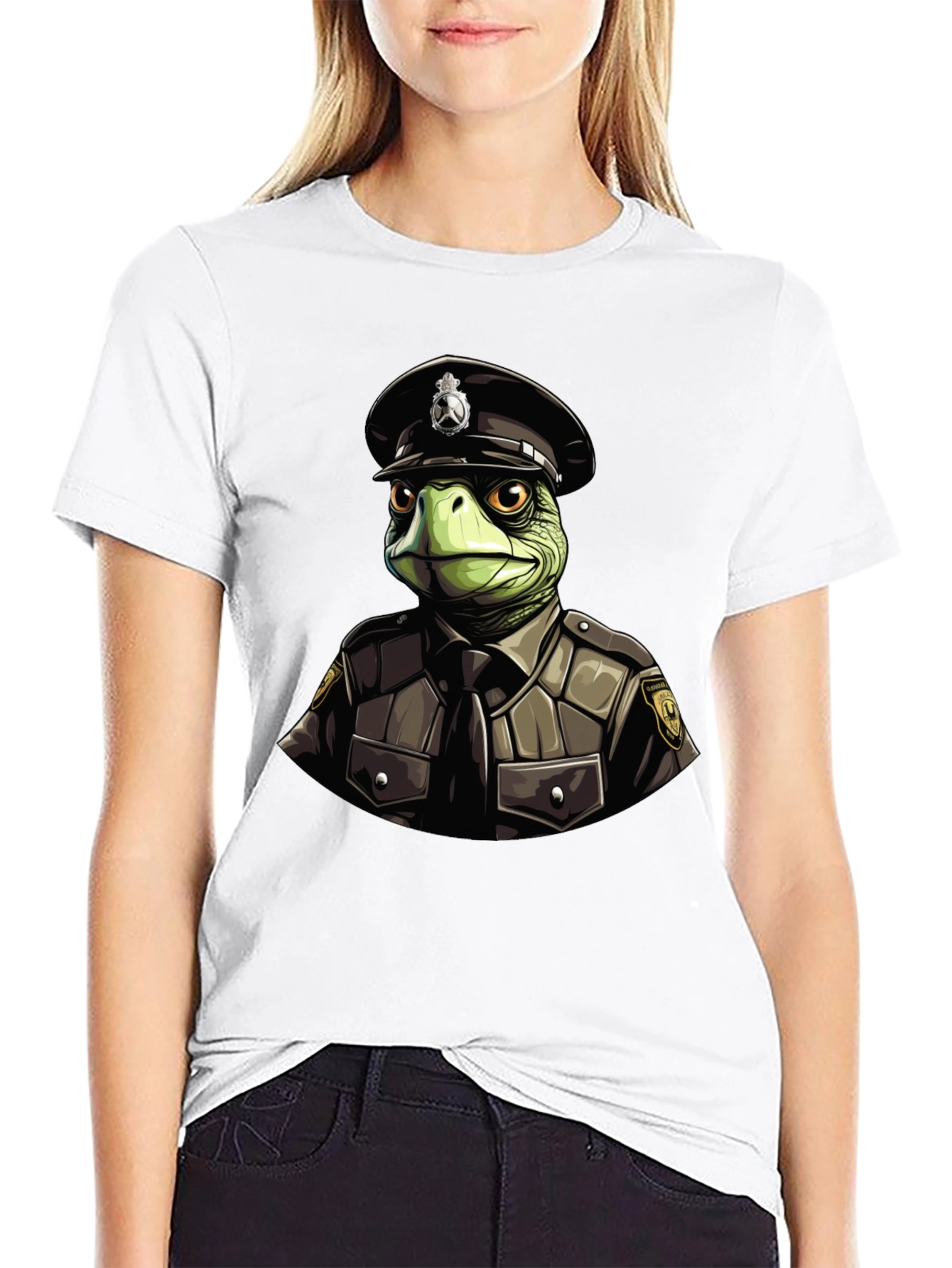 Turtle Cop Graphic T-Shirt - Black Cotton Tee