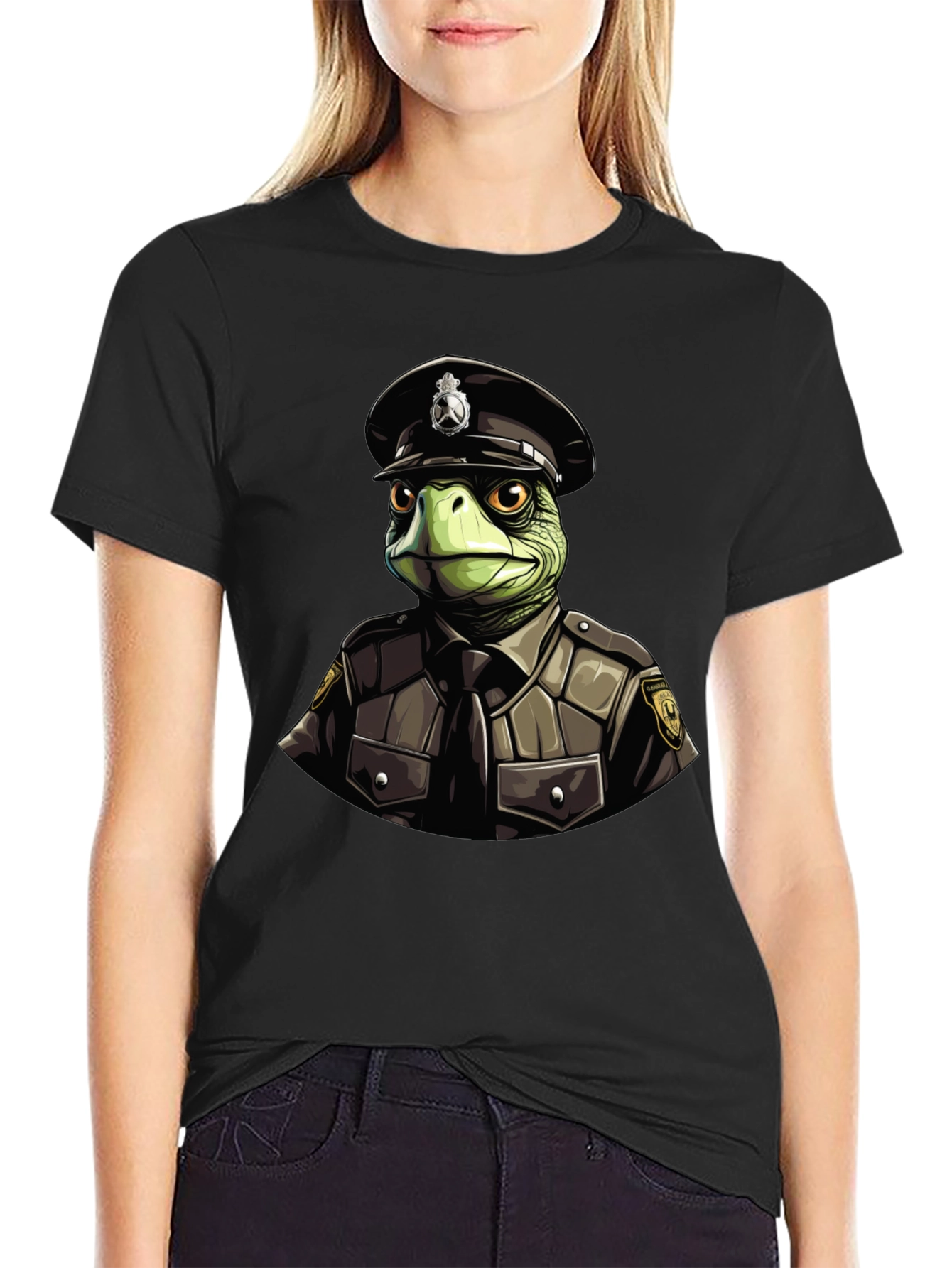Turtle Cop Graphic T-Shirt - Black Cotton Tee