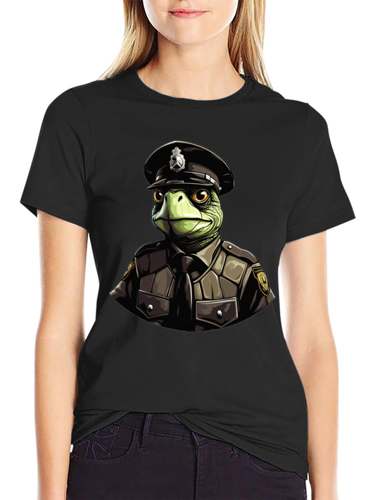 Turtle Cop Graphic T-Shirt - Black Cotton Tee