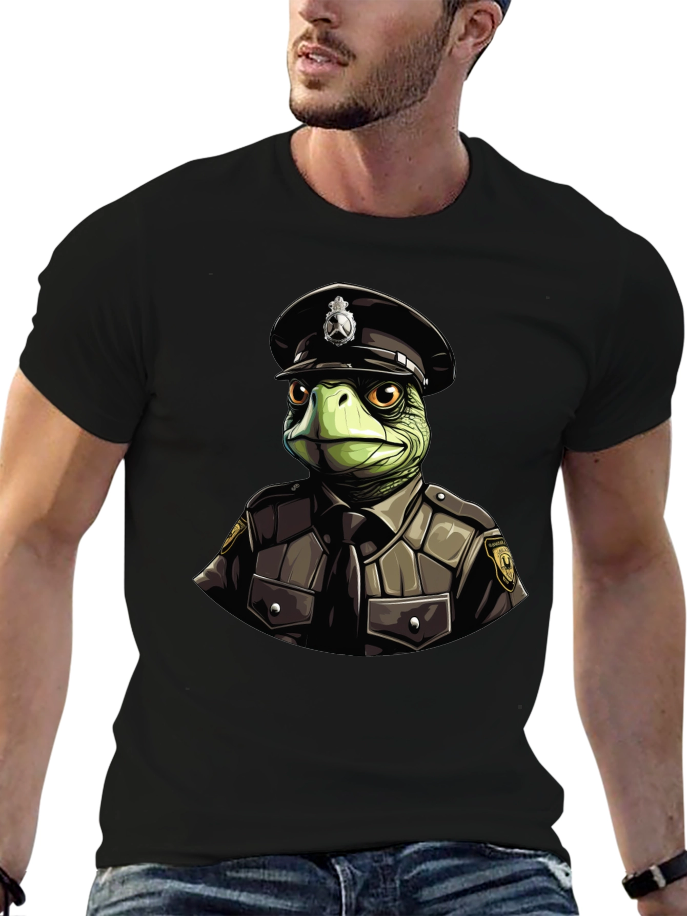 Turtle Cop Graphic T-Shirt - Black Cotton Tee