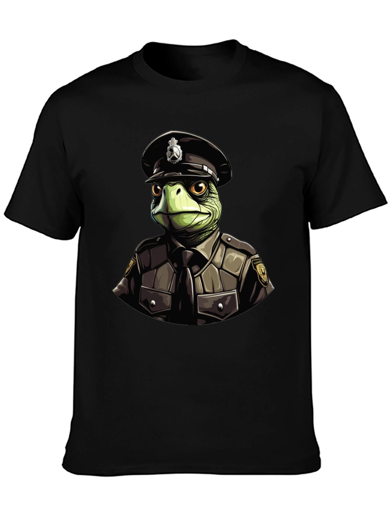 Turtle Cop Graphic T-Shirt - Black Cotton Tee