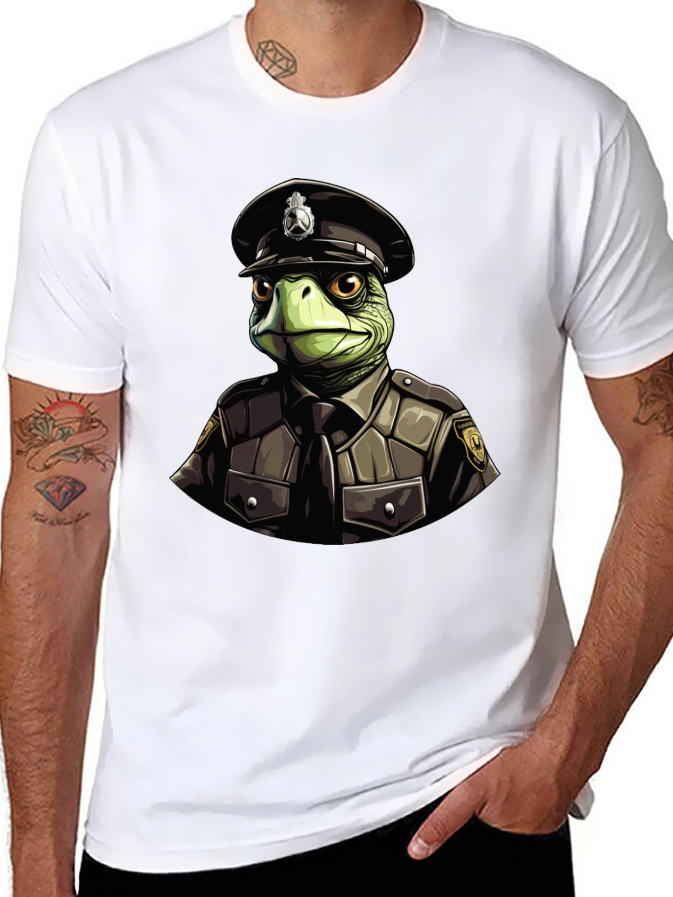 Turtle Cop Graphic T-Shirt - Black Cotton Tee
