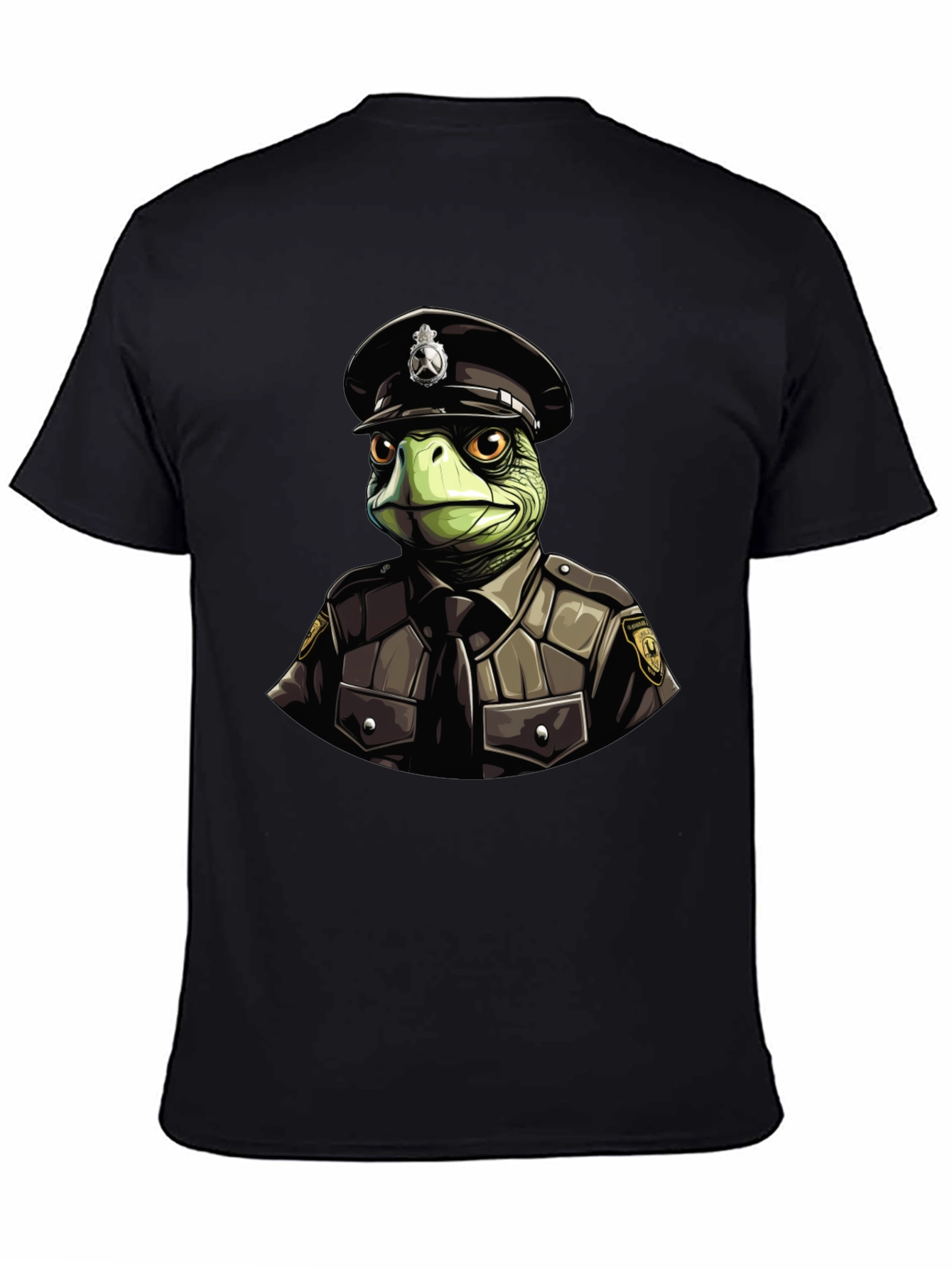 Turtle Cop Graphic T-Shirt - Black Cotton Tee