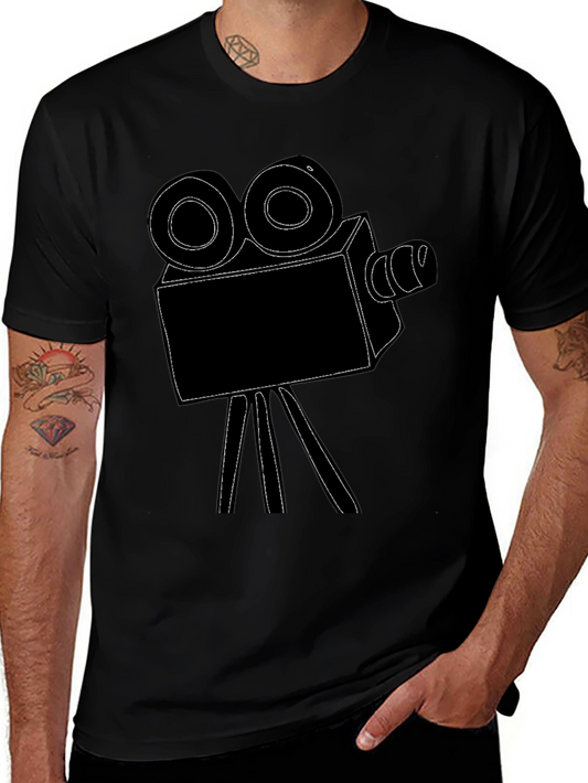 Vintage Camera Graphic Tee - Black Cotton T-Shirt