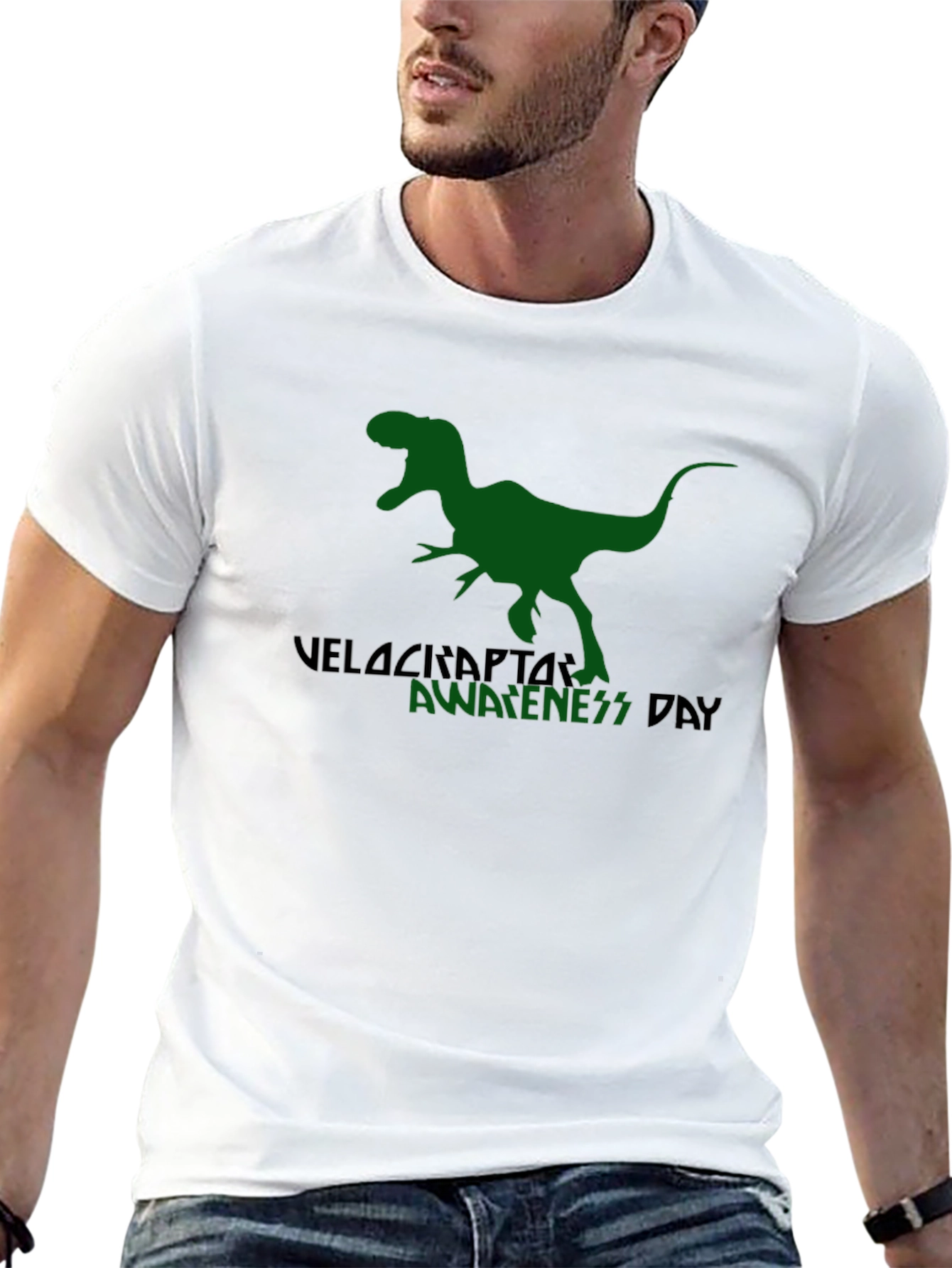 Velociraptor Awareness Day T-Shirt - Green Dinosaur Tee