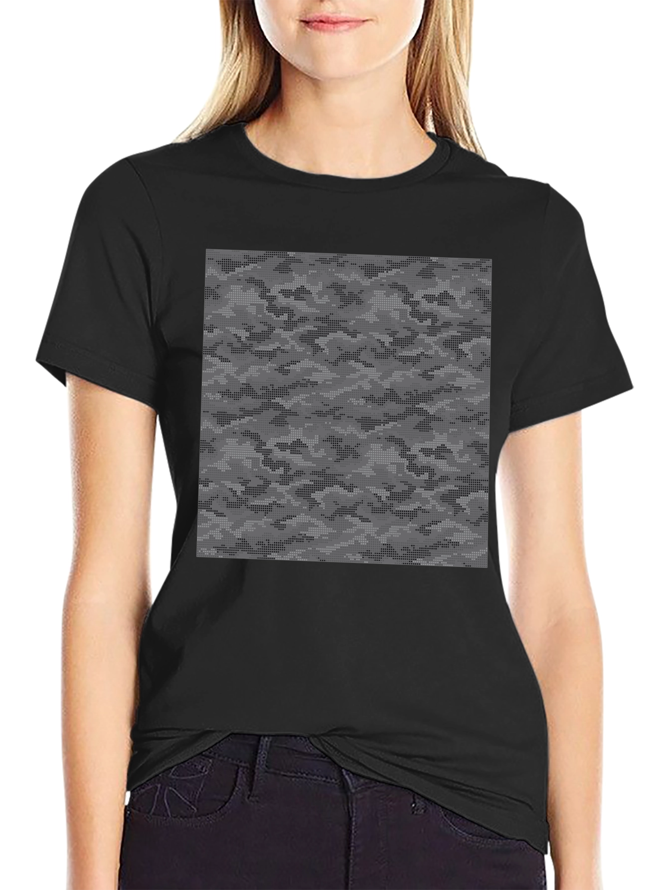 Urban Camo Graphic Tee - Black Cotton Casual