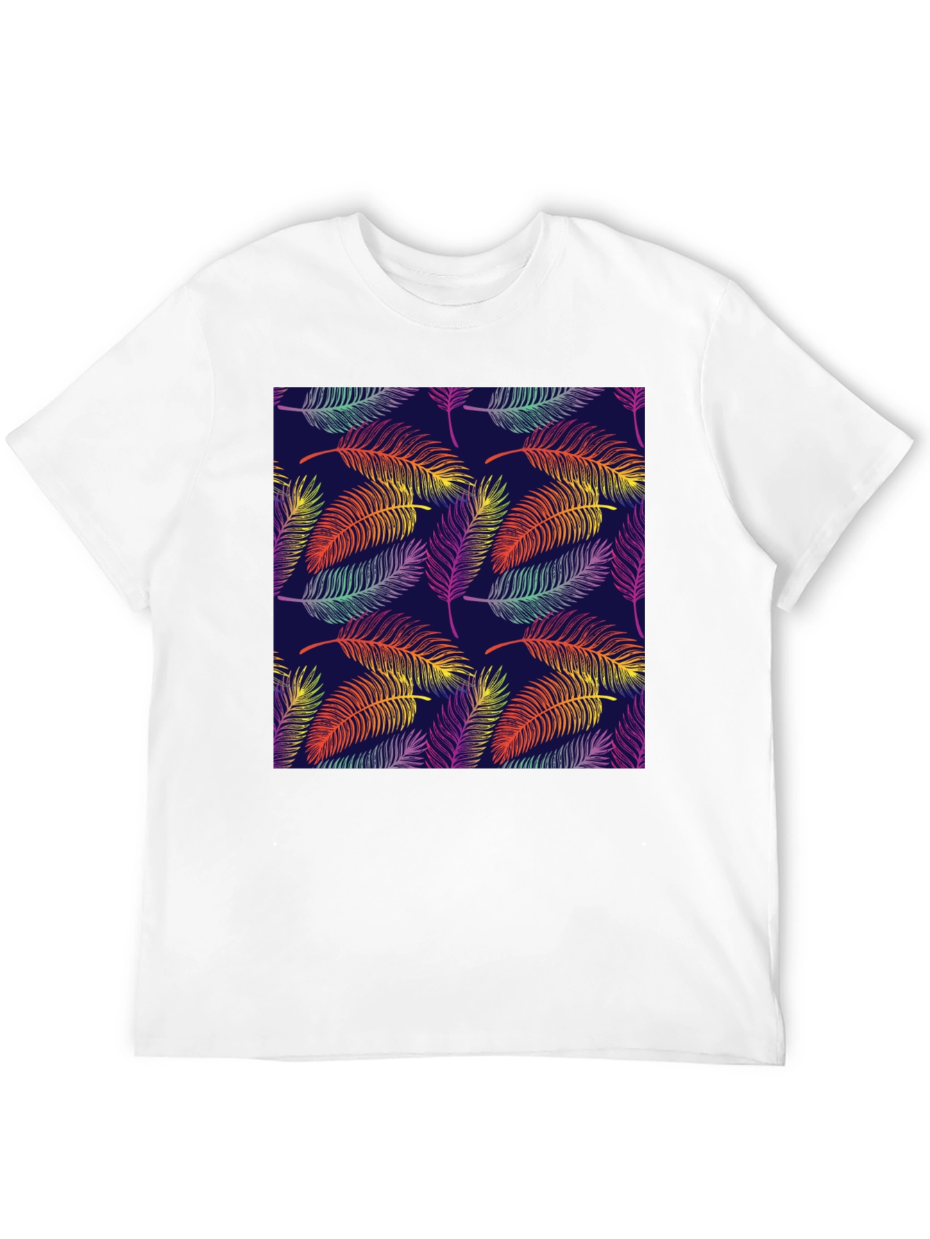 Tropical Leaf Pattern Black T-Shirt