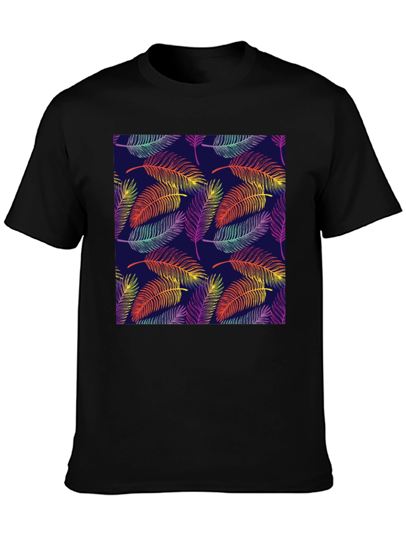 Tropical Leaf Pattern Black T-Shirt